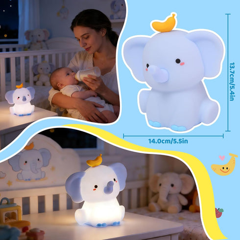Dimmable Attivolife Elephant Night Light, Cute Elephant Squishy Silicone Touch Lamp, Nursery Bedside Room Decor