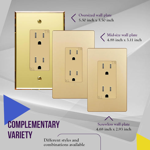 ENERLITES Elite Series Decorator Receptacle Outlet, Child Safe Tamper-Resistant, 15A 125V, Gold, Wall Plate Included