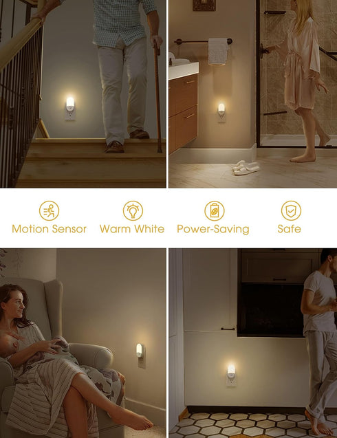 4Pack, 3000K 30/60LM L LOHAS LED Motion Sensor Night Light, Motion Activated Night Light, Warm White, Night Lights Plug