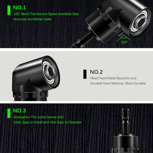 Flexible Drill Bit Extension Set with Right Angle Drill Attachment, 360 Rotatable Socket Adapter Sets