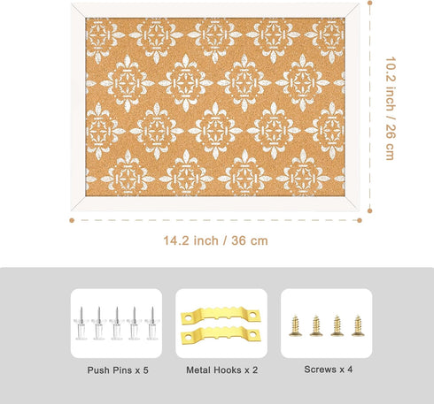 Decorative Cork Board with White Floral Print, Framed Bulletin Board for Office School Bedroom Dorm Room with Pins