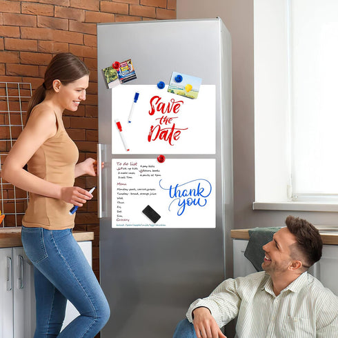 Magnetic Dry Erase White Boards for Refrigerator, 2 Pack 17”x12” Menu Organizer Boards with Markers and Eraser
