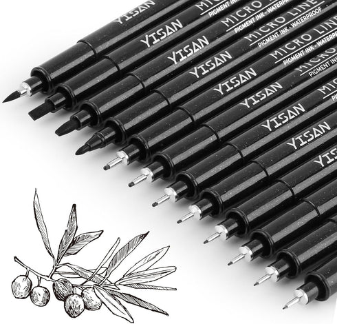 YISAN Drawing Art Pens,Micro Fineliner Pens,Fine Tip Manga Markers for Artist Sketch