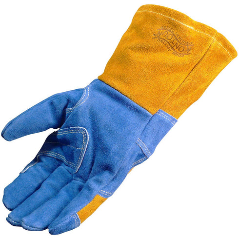 Caiman Premium Split Cowhide MIG/Stick Welding Gloves, Large Wool Lining, Blue/Gold