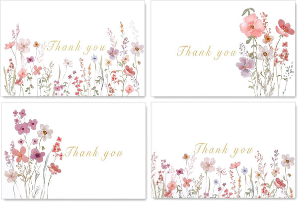 Spakyzo Thank You Cards with Envelopes & Stickers 20-Pack Watercolor Floral Blank Note