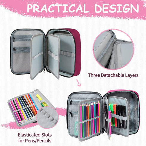 VASCHY Large Pencil Case, Art Color Pencils Pouch with Detachable Layers for School Office Stationary Organization