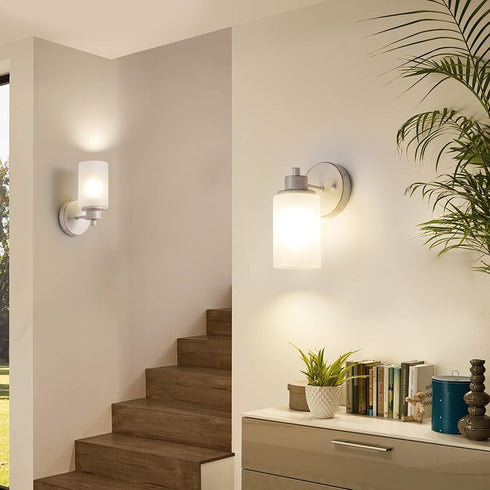 2 Pack Indoor Wall Sconces, Bath Vanity Light Fixtures Wall Mounted Lighting with White Frosted Glass Shade, White