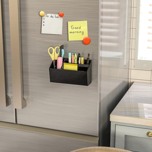 Black Acrylic Magnetic Pen Holder - Large Self Adhesive Wall Dry Erase Marker Holder for Home, School, Office