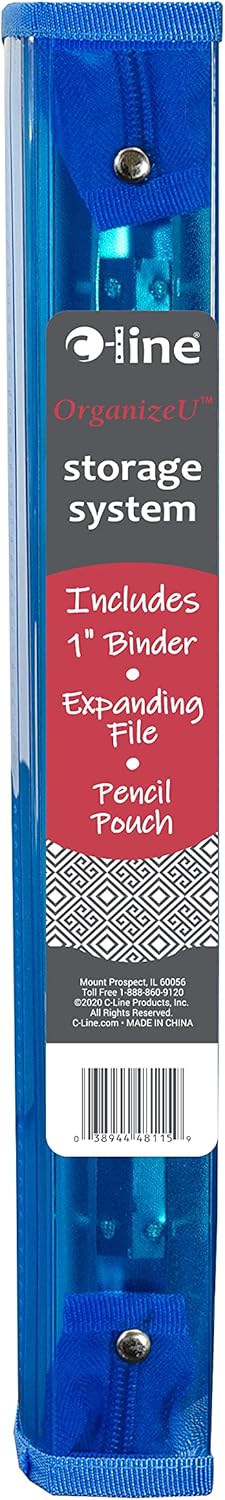 C-Line Zippered Binder with Expanding File, 2" Expansion, 7 Sections, Zipper Closure, Letter Size, Bright Blue
