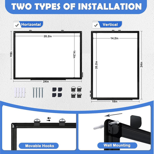 Double-Sided White Board with Black Aluminium Frame, 36" x 24" Magnetic Dry Erase Board for Home, School, Office