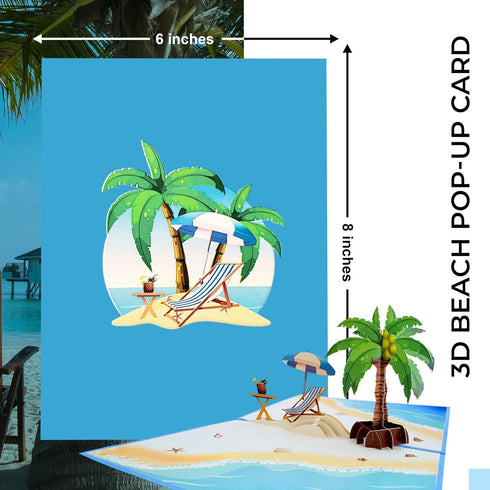 iGifts And Cards Oceanfront 3D Pop Up Greeting Card - Tree, Palms, Ocean, Beach, Vacation, Fun