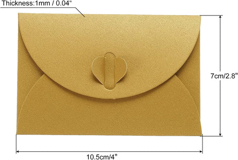 PATIKIL Mini Envelopes, 50 Pack Heart Clasp Tiny Items Storage Cute Present Card Holder for Wedding Greeting Party, Golden by PATIKIL