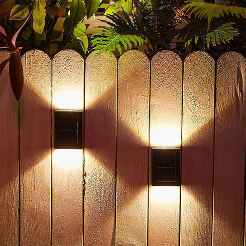 DEMPOWER IP65 2 Pack Solar Outdoor Wall Lights, Up & Down LED Wall Sconce, Warm White Dusk to Dawn, Waterproof Solar