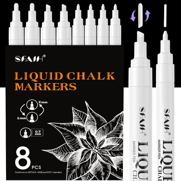SFAIH White Liquid Chalk Markers for Blackboard, Glass - [Wet Wipe No