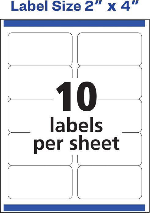 Avery Printable Repositionable Shipping Labels with Sure Feed, 2" x 4", White, 250 Blank Mailing Labels (58163)