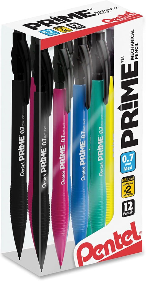 Prime Mechanical Pencils, 0.7mm Medium Point, Assorted Barrel Colors, Pack of 12