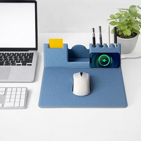 Tongyanat Mouse Pad with Phone Holder & Pen Holders, Wireless Charging Desk Mat, Mousepad Home Office Desk Pad