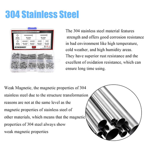 DYWISHKEY 360 Pieces M3 Stainless Steel 304 Hex Button Head Cap Bolts Screws and Nuts Kit