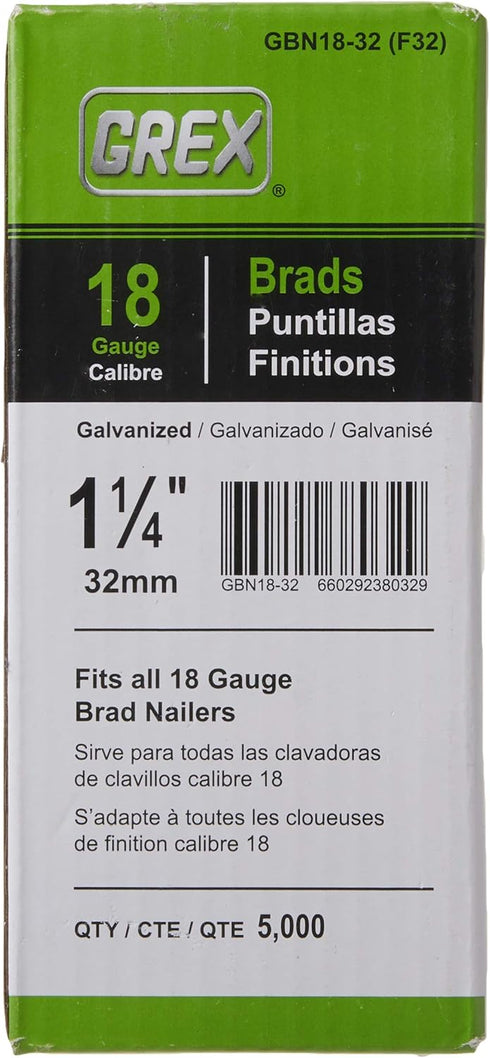 Grex GBN18-32 (F32) 1-1/4 In. 18 Ga. Galvanized Brad Nails, 5M