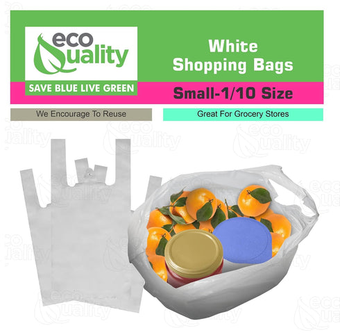 1000ct, 1/10 (8x4x16) (13 EcoQuality Plastic White T-Shirt Bags Shopping Bags, Grocery Bags, Poly Bags, Multi-Use