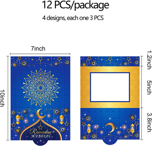 KYMY 12pcs Eid Mubarak Money Envelopes, Islamic Cash Folding Envelopes for Ramadan, Eid al-Adha, Birthday, Wedding