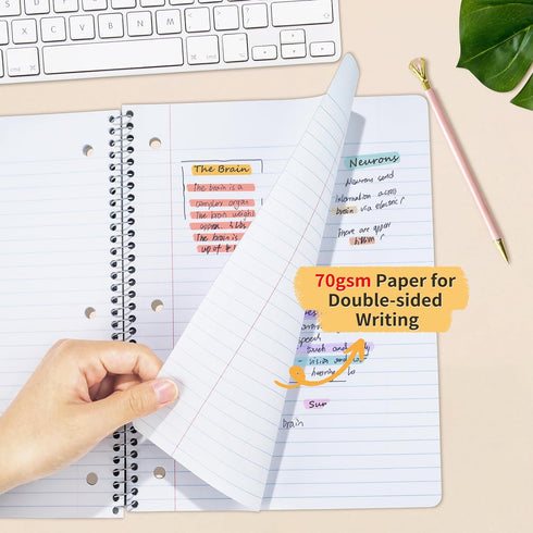 SUNEE Spiral Notebooks, Wide Ruled, 1-Subject, 4 Pack, 8 x 10-1/2 in, 70 Sheets, Pastel Colors for School, Office