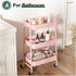 Generic 3 Tier Rolling Cart, Metal Utility Cart with Lockable Wheels - Pink Storage Organizer for Kitchen, Bathroom
