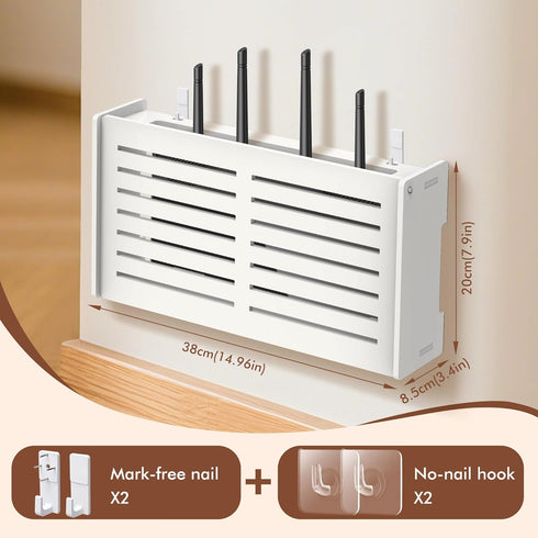 OVECIOPO Router Shelf Wall Mount WiFi Router Box Hider Modem Cover with Cable Management Power Strip Organizer Storage
