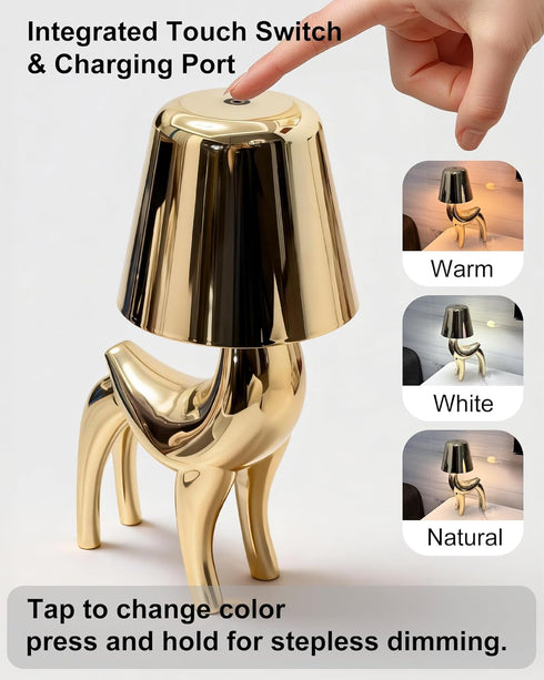 WAJIAWAQIAO 3 Dimming, 1800mAh Deer Cordless Table Lamp, Touch Control Bedside Night Light with Colors & Stepless