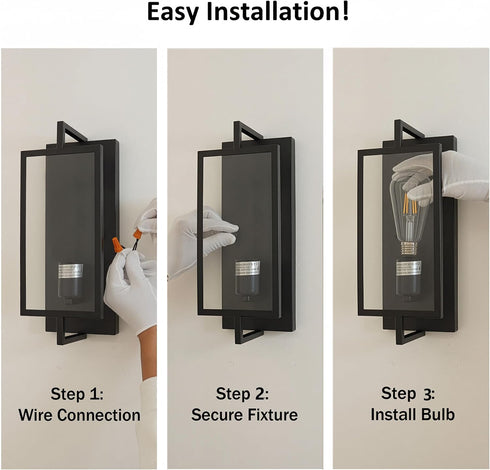 1-Light E26 Bathroom Light Fixture, Matte Black Vanity Lights Wall Sconce with Clear Glass Shade, Indoor Wall Lamp