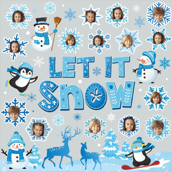 Pasimy 25 Pcs Winter Bulletin Board Set, Christmas Classroom Decorations Snowflake Penguins Snowman Paper Cutouts.