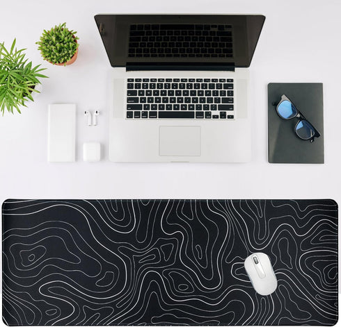 Gaming Mouse Pad Large 31.5 x 11.8in, Topographic Keyboard Mousepad with Non-Slip Base and Stitched Edge