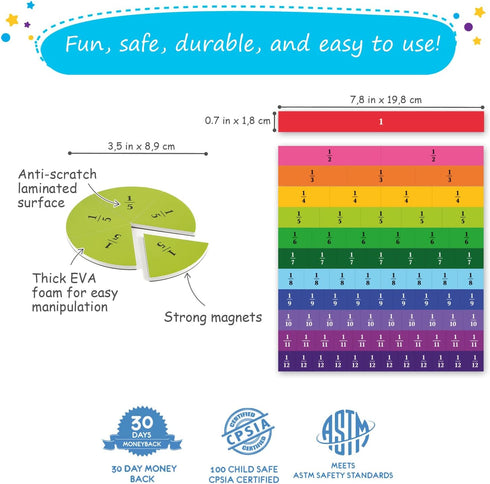 Simply magic 166 Set PCS Magnetic Fraction Tiles & Fraction Circles - Elementary Fraction Manipulatives Class