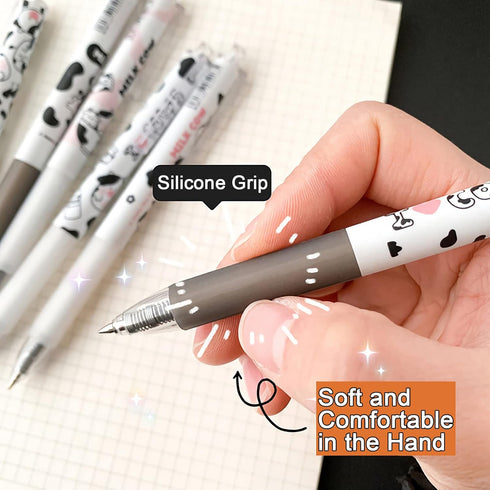 Cute Pens Kawaii 0.5mm Black Ink Gel Pens Fine Point Smooth Writing Ballpoint for Office School Supplies Nice Fun Gifts for Kids Girls Women Pens for Journaling, Pack of 6pcs (Little Milky Cow) by LSLSHY
