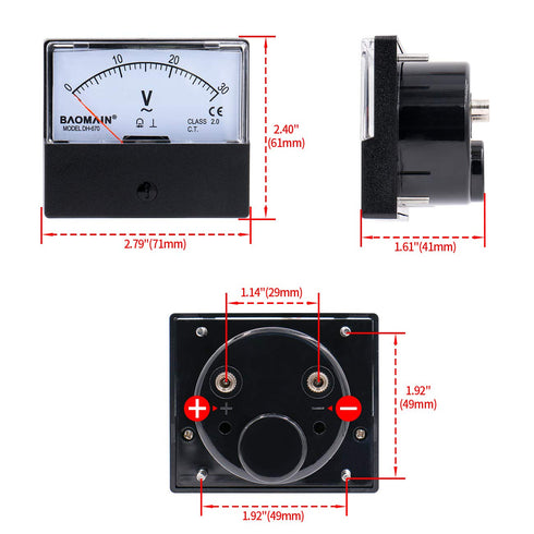 Baomain Voltmeter DH-670 AC 0-30V Rectangular Class 2.5 Analog Panel Volt Voltage Meter