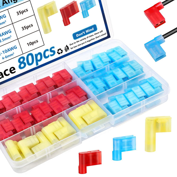 smseace 80Pcs Right Angle Spade Connector, Nylon Quick Disconnect Flag Terminal, 90 Degree Wire Terminal Connector