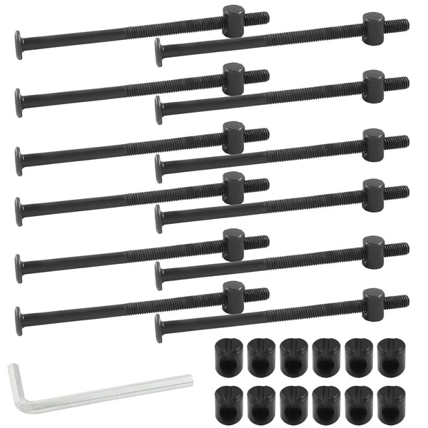 M6 x 110mm Bunk Bed Bolts, Hex Drive Socket Furniture Barrel Screws with Wrench, 12 Pcs (Black)