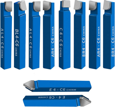 10PCS 1/4" Metal Lathe Cutting Tools, C-6 Carbide Tip Cutter Tool Bit Cutting Set for Milling