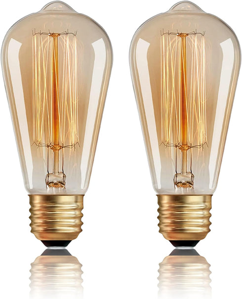 Sevici ST64 Edison Bulbs 2 Pack,Amber Vintage Incandescent Light Bulbs 110V 40W 240LM,E26