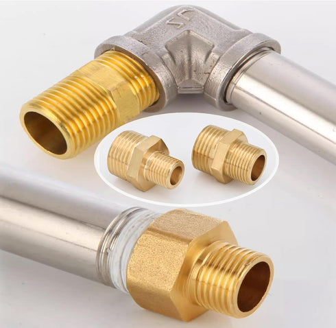 2pcs Reducing Hex Nipple, Brass 1/2" NPT Male x 3/8" NPT Male Pipe Fitting Reducer Adapter (2pcs, 1/2"-3/8")