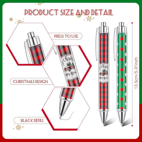 Cholemy 200 Pcs Christmas Pens Bulk, Xmas Novelty Ballpoint Pens, 0.7mm Black Ink for School Office Home Gifts