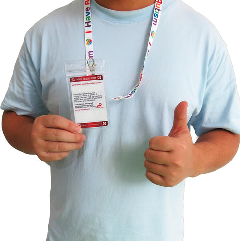 Set Emergency Contact Medical Alert Card with Writable Panel and Lanyard