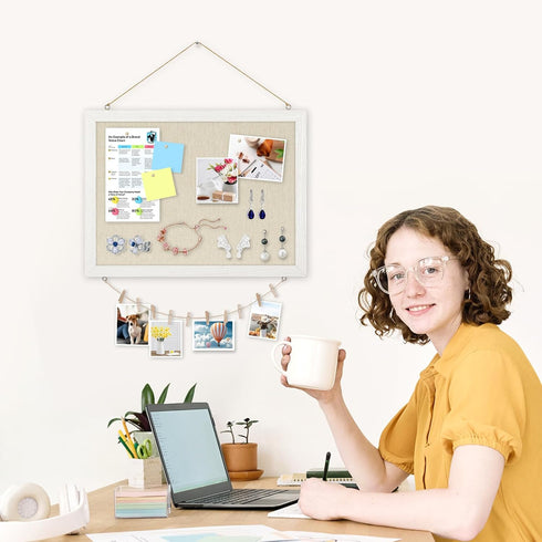 Bulletin Boards with Linen, 1-Pack 16''X 12'' Double-sided Cork Board, Small Pin Board for Home Office