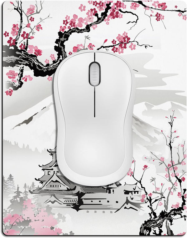 Cute Small Mouse Pad, Mini Travel Mousepads for Wireless Mouse, Japanese Cherry Blossom Design, Non-slip Base