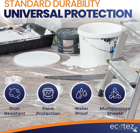 12 Pack 12 x 9 ft Extra Large Painter s Plastic Drop Cloth, Light & Durable Dust Cover for Painting