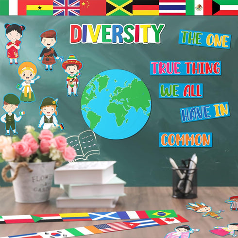 Fulmoon Diversity in Common Multicultural Bulletin Board Set with Earth Day Cutouts for Kids Classroom Wall Decor and