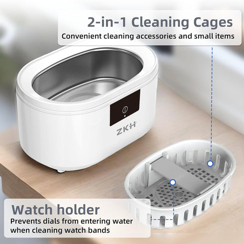 48kHz 500ml ZKH Ultrasonic Jewelry Cleaner, High Frequency Sonic Jewelry Cleaner Machine with Capacity for Jewelry