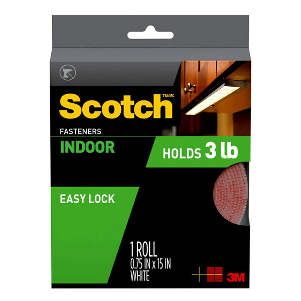 Scotch Multi-Purpose Hook and Loop Fasteners, 1 Roll, White, 3/4 in x 15 ft for Indoor Use