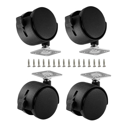 Black Plastic Caster Wheels, 2 inch Locking Small Casters Set of 4 with 16 Screws for Furniture Workbench