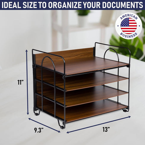 Office Organizer with 4 Tiers, Desk File Organizer with Wood Patterned Shelves for Storage of Paper, Bills, Letters